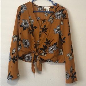 a cute semi button up, sheer long sleeve crop top